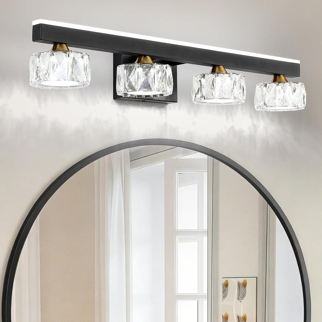 Black Crystal Bathroom Vanity Light Fixtures Over Mirror for Bathroom Lighting (4 Lights)