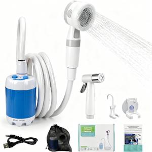 Portable Camping Shower Pump - Rechargeable Outdoor Shower Head Sprayer, Pumps Water from Bucket. Experience Refreshment Anywhere, Perfect for Camping, Hiking, Travel, Car Washing & Pet Cleaning, Medium