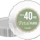 Exquisite Elegant Plastic Plates for Party - 40 x 10 Inch Dinner and Dessert Set - Thin Delicate Fancy Disposable Plates | Clear With Silver Rim