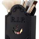 Gueevin Gothic Makeup Brush Holder Tombstone Wooden Pen Holder Spooky Christmas Decor Witchy Home Bathroom Decor Office Brushes Organizer for Desk Gothic Gifts for Women Vanity Accessories