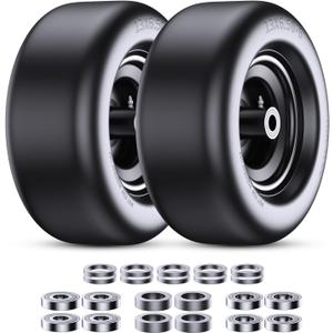 13x6.50-6" Flat Free Lawn Mower Tires, Universal Fit Solid Front Tires for Zero Turn Mowers, Adjustable Hub with 3/4" & 5/8" Bearings for Residential & Commercial Use, 2 Pack