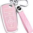 Key Fob Cover for Ford - Premium Soft TPU Shell Full Protection Case with Keychain, Fits Bronco Sport Maverick Ranger Explorer Expedition Escape Edge Mustang F150 F250 F350 Fusion, Pink 4-Button