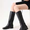 Shoe'N Tale Women's Knee High Boots Block Low Heel Square Toe with Side Zipper Fall and Winter Fashion Comfortable Boots (8, Black)