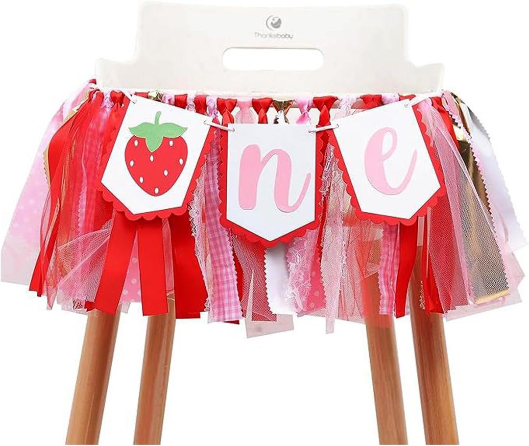 Strawberry 1st Birthday High Chair Banner, Strawberry Themed "One" High Chair Garland Decoration for First Birthday Party, Sweet Berry Decor for Smash Cake Backdrop Photo Props Party Supplies