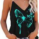 SAUKOLE Summer Tank Tops for Women V Neck Women's Fashion Sleeveless Top Loose Fit Casual Stripe Shirts Blouse L