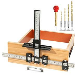 Solike Cabinet Hardware Jig, Aluminum Alloy Cabinet Handle Jig Tool for Fast and Accurate Installation of Door Handles and Drawer Front Knobs, Pulls(with Automatic Center Punch and 4 Drill Bits)