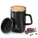 Ideus Vacuum Insulated Coffee Mug, 16oz Reusable Stainless Steel Thermal Double Walled cup with Handle and Slider Lid for Hot & Cold Beverages, BPA Free (Leapord Black)