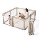 Baby Playpen Portable, Pre-Assembled Play Pen 59x59 Large Foldable Playpen for Babies and Toddlers, Sturdy and Safe Toddler Play Yard Indoor Outdoor with Carry Bag, Khaki