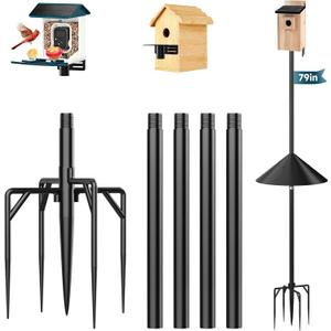 Smart Bird Feeder Pole Stand with Proof Squirrel Baffle - Dia 1 Inch Bird House Pole 79", Feeding Station for Outdoors Heavy Duty, Compatible Post Mount