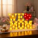 Honoson 6 Pcs Mothers Day Decorations We Love Mom Heart LED Lights up Sign Table Decoration for Mom Birthday Gifts Mothers Day Party Decoration