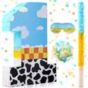 Poen Cow Number Piata for Kids Birthday Decorations Toy Game Cow Birthday Piata with Stick Blindfold and Confetti Blue Sky and White Cloud Candle for Boy Girls Party Inspire Decor(Number 1)