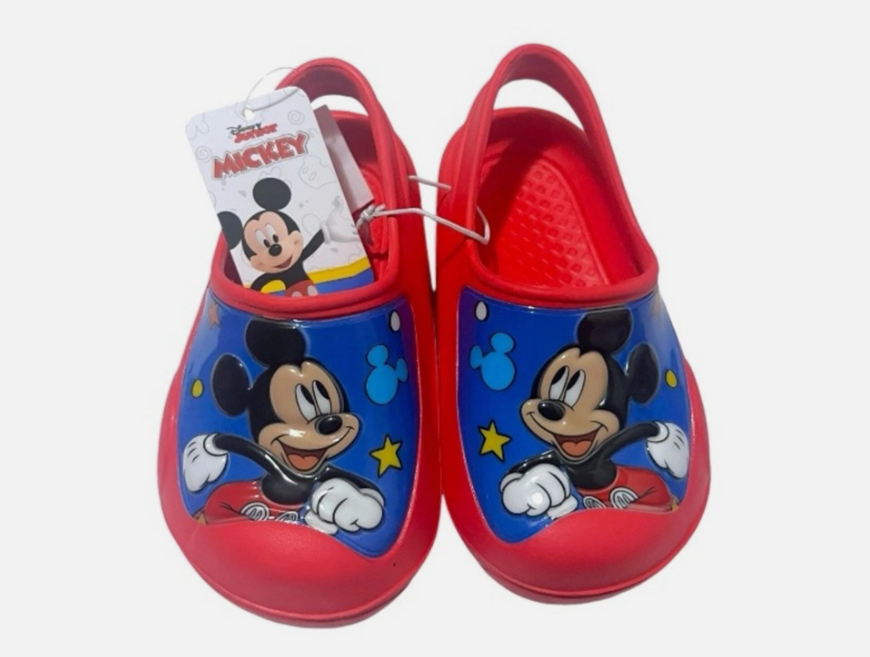 9-10 DUAL Sz MICKEY MOUSE CLOGS RED