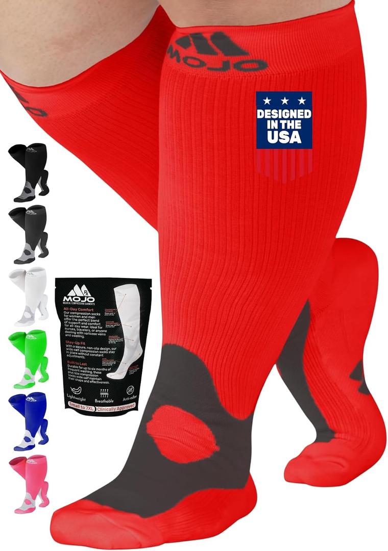 Mojo Unisex Medical Compression Socks 20-30mmHg Knee High for Pain & Swelling, A601 XL