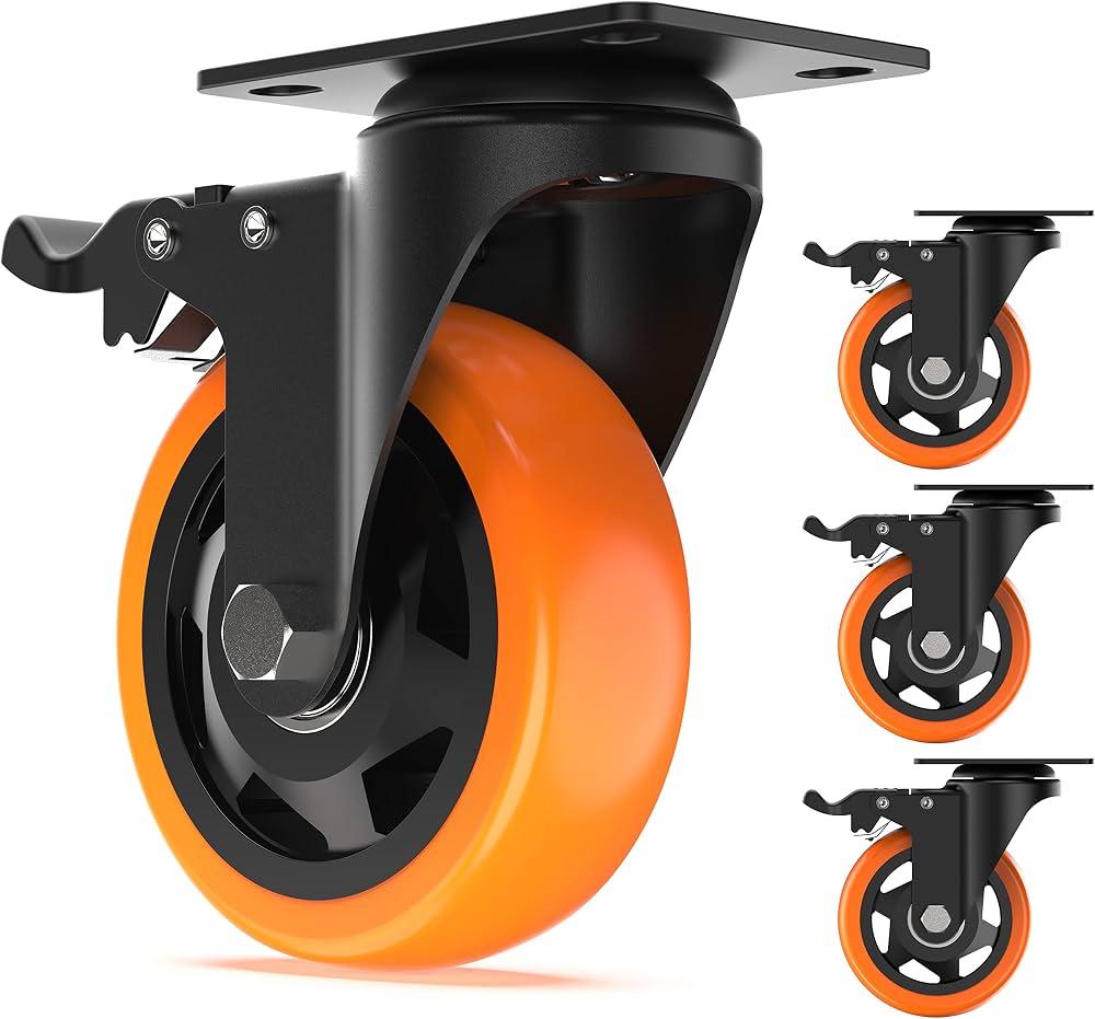Caster Wheels,4 Inch Heavy Duty Casters with Brake,Set of 12