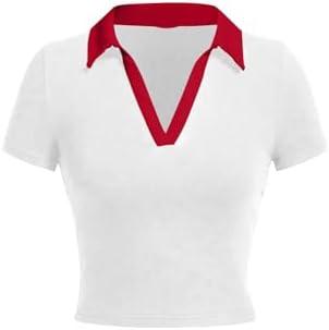 Avanova Women Polo Collared V Neck Tee Shirts Ringer Short Sleeve Crop Tops XL