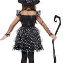 Spooktacular Creations Kids Witch Costume, Halloween Costume Witch Dress with Broom Hat Tights for Girls Glittery for Halloween Role Play Parties, Black (Medium(8-10 yrs)) (M)
