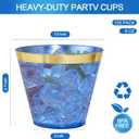 Nervure 240 PCS Blue Plastic Cups - 9Oz Gold Rimmed Plastic Cups - Heavy Duty Disposable Blue Cup with Gold Rim Perfect for Weddings, Receptions & Parties