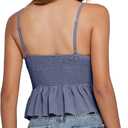 LYANER Women's V Neck Elastic Waist Pleated Ruffle Hem Sleeveless Strappy Crop Cami Top (Blue, XL)