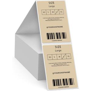 2"x 3" Shipping Thermal Labels Fanfold Kraft Vinyl Stickers Perforated Line Waterproof Direct Printing Label Paper for UPS Address Mailing Package Barcode 500 PCS (Khaki)