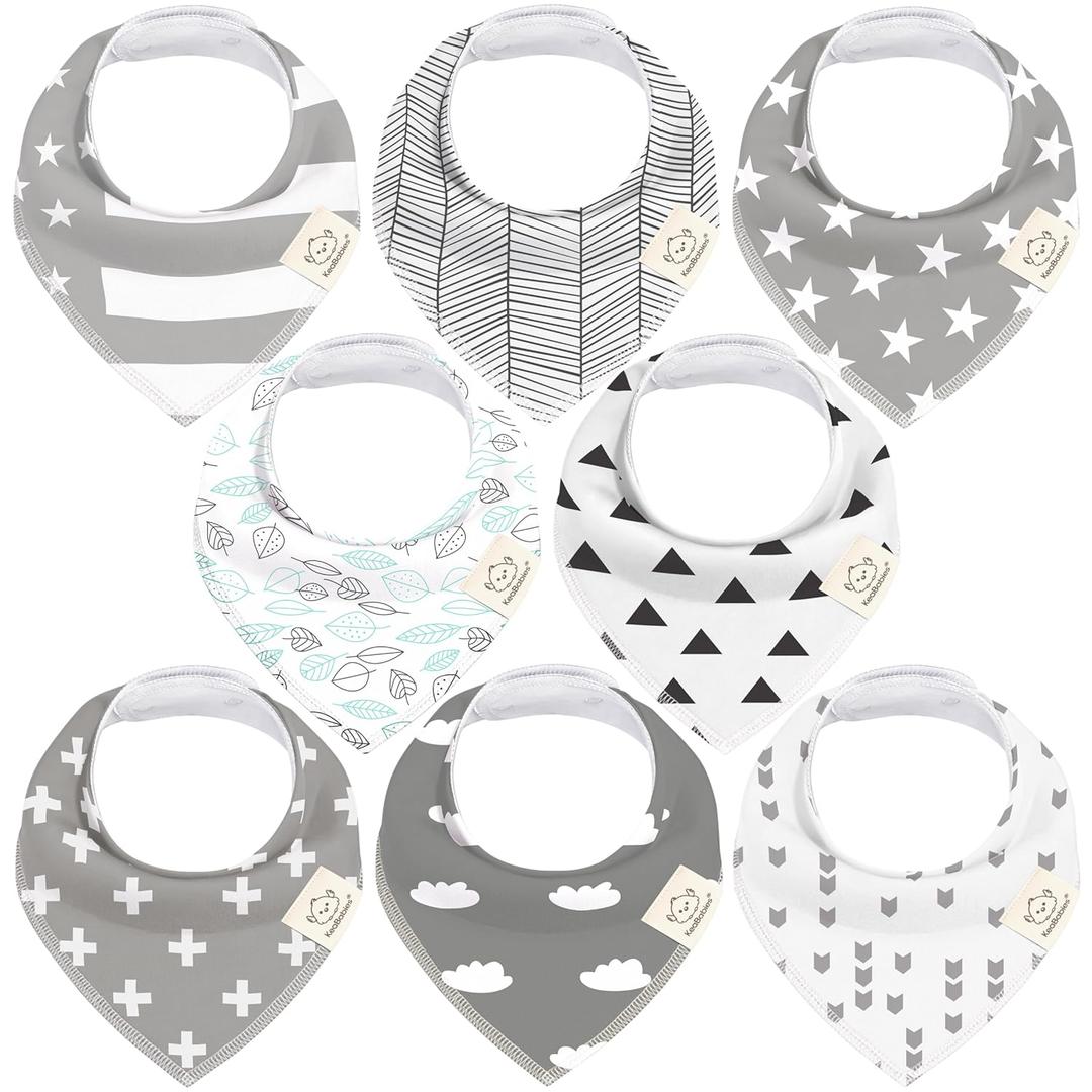 KeaBabies 8-Pack Organic Baby Bandana Bibs for Boys, Girls - Super Absorbent Triangle Baby Bibs for Drooling and Teething Infant, 100% Cotton Extra Soft for Newborn, Infant 0-36 Months (Grayscape)