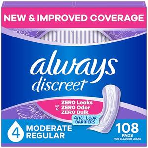 Always Discreet Adult Incontinence Pads for Women, Drier, 4 Drop Regular Length, Moderate Absorbency, Pads for Bladder Control Management, Bladder Leaks, & Postpartum Pads, 100ct