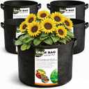 5 Pack 10 Gallon Thickened Grow Bags, Aeration Nonwoven Fabric Planting Bags with Handles, Heavy Duty 300G Garden Planter Pot for Tomato, Potato, Strawberry, Vegetable, Fruits and Flowers