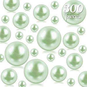 300Pcs Light Green Polished No Hole Faux Pearl Beads for Vase Filling Decorations, Plastic Pearls Vase Fillers, Table Scatters, Wedding Centerpiece, Home Decor, 8/14/20 mm (300 PCS, Lightgreen)