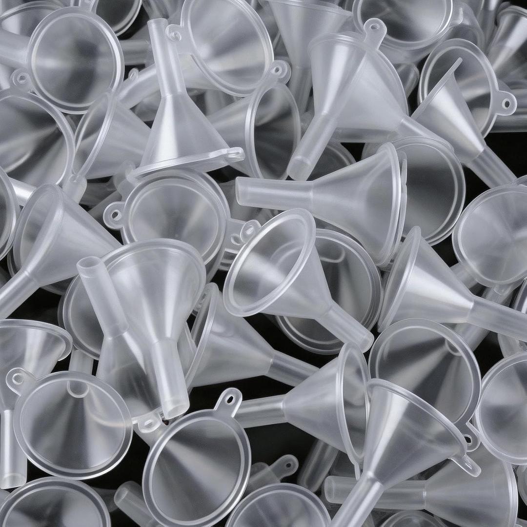 JOHOUSE 50PCS Mini Funnel for Lab Bottles, Sand Art, Perfumes, Spices, Powder, Essential Oil, Recreational, Kitchen Use Food Grade Clear Plastic Small Funnels