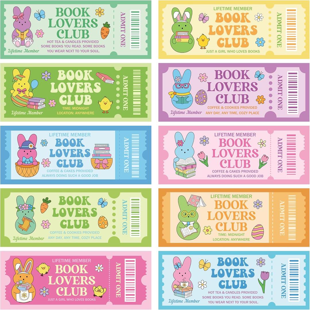 2 x Laffact Easter Bunny Reading Bookmarks - 120Pcs Cute Bunny Ticket Style Book Club Gifts, Colorful Page Marker School Rewards, Readers Accessories Reading Tracker for Book Lover Bookish Romance Reader