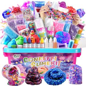 Confetti Slime Kit, Sparkling Slime Making Kit, DIY Craft Set with Clear Glue, Colors, and Decorations, Ages 6+