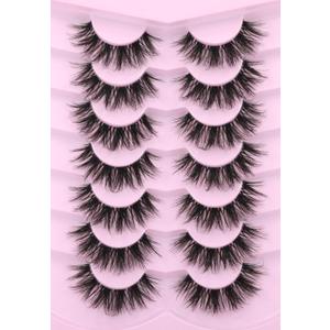 False Eyelashes Clear Band Faux Mink Lashes 18mm Long Dramatic Invisible Wispy Lashes Fake Eye Lashes Pack by Kiromiro