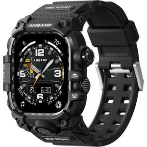 amBand Rugged Case with Band for Apple Watch 46mm, Compatible with Apple Watch (iWatch) Series 10 11, Military Grade Shockproof Bumper Cover, Tactical Band for Men, Matte Black