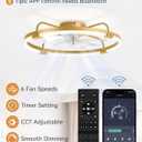 LEDIARY Ceiling Fans with Lights and Remote, 24'' Low Profile Ceiling Fan with Light, 3000-6000K Dimmable Fandelier LED Fan Light, 6 Wind Speeds, Gold Modern Flush Mount Ceiling Fan for Bedroom