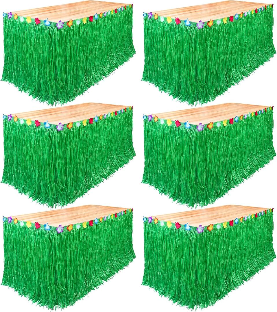 Fovths 6 Pack Luau Grass Table Skirt Natural 9 Feet x 29.5 Inch Hawaiian Table Skirt for Tropical Hawaiian Party Decorations Luau Party Costume Party, Green Fovths 6 Pack Luau Grass Table Skirt Natural 9 Feet x 29.5 Inch Hawaiian Table Skirt for Tropical Hawaiian Party Decorations Luau Party Costume Party, Green