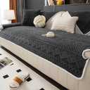 Geometric Jacquard Plush Warm Sofa Couch Cover, Soft Funny Fuzzy Couch Covers, Non Slip Sectional Sofa Slipcover, Cozy Washable Furniture Protector for Kids, Pets (Dark Grey, 36"x 94")