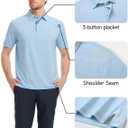 Rouen Polo Shirts for Men Dry Fit Performance Heather Stripe Golf Polo Moisture Wicking Lightweight Breathable Golf Shirts (L)