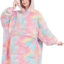 Glow in The Dark Wearable Blanket Hoodie for Adults Sherpa All Patterns Oversized Sweatshirt Blanket with Pockets Cute Gifts for Women Rainbow