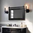 COGOOD Farmhouse Barn Door Mirror - 29" x 22" Rustic Wood Framed Wall Mirror for Bathroom, Living Room, Entryway Wall Decor (Black)