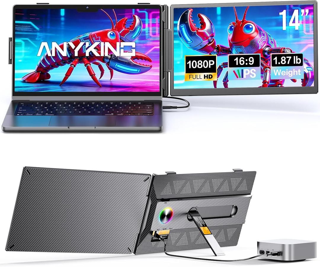 Laptop Screen Extender, 14” FHD 1080P Portable Monitor for Laptop with 100% sRGB, Dual Screen Extender for Laptop 13–17.3”, Plug & Play External Monitor, Business Travel & Home Office