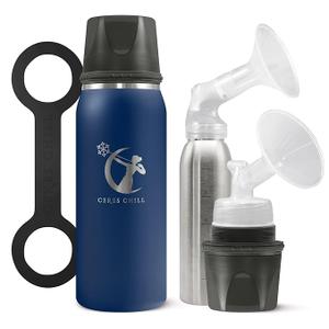CERES CHILL OG Breastmilk Chiller, Reusable Storage Container, Up to 34 oz. - Bottle Cooler Keeps Milk at Safe Temperatures for Up to 20 Hours, Connects w/Most Pumps (Navy Blue)