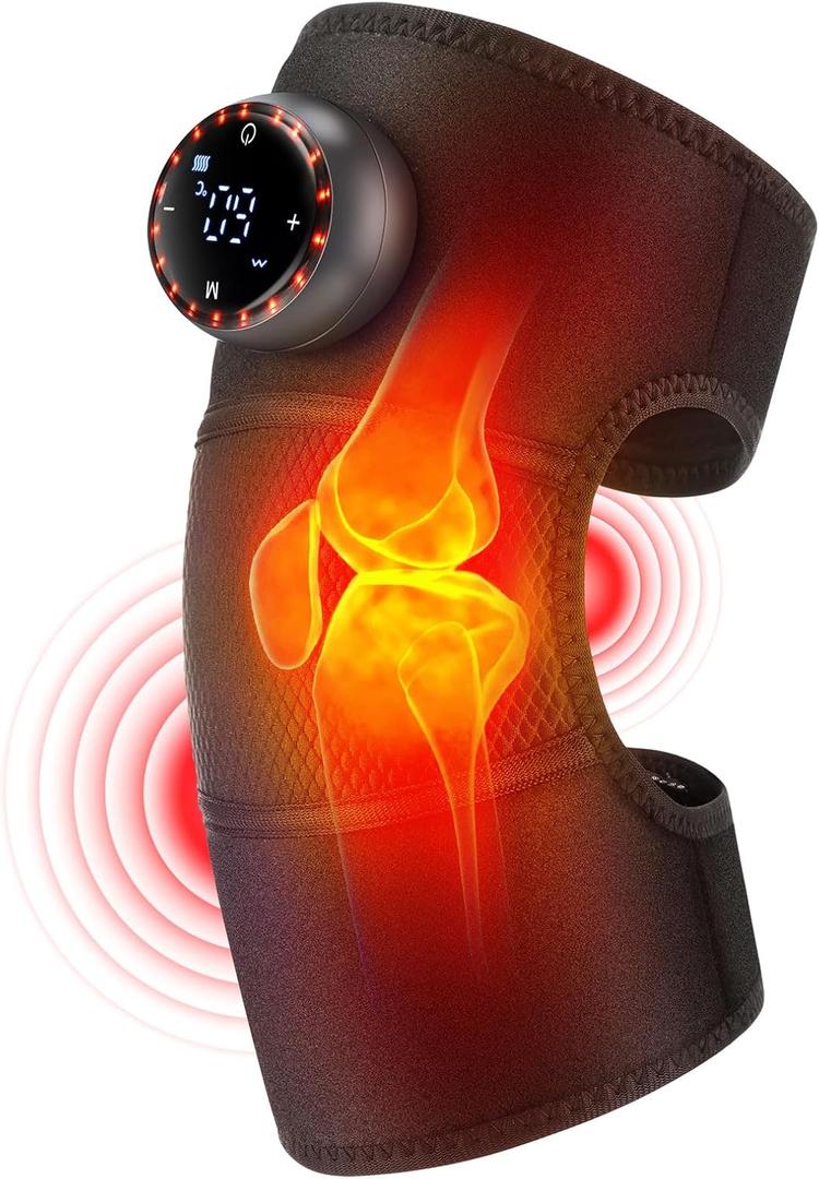 Cordless Heated Knee Massager with Vibration, 5 Heating Levels & 5 Vibration Modes, 3 in 1 Heated Knee Pad for Knee, Shoulder, Elbow Support, Black