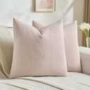 FUTEI Pack of 2 Solid Chenille Throw Pillow Covers 18x18 Inch Soft Cozy Wheat Ear Striped Textured Decorative Cushion Cases Modern Farmhouse Accent for Couch Bed Living Room, Pink