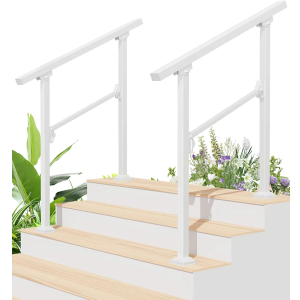 Hand Rails for Outdoor Steps, 2 Packs 3 Step Handrail, Stair Railing Indoor, Hand Rails for Indoor Stairs, Handrails for Outdoor Steps for Porch/Deck (White)