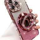 Changjia Magnetic Kickstand Glitter Case for iPhone 16 Pro, [Compatible with Magsafe] Luxury Bling Sparkly Rhinestones with Camera Protector Makeup Mirror Women Girls Case for iPhone 16 Pro 6.3", Pink
