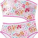 Floerns Girl's One Piece Swimsuits Floral Asymmetrical Neck Cut Out Monokini Swimwear (Light Pink)