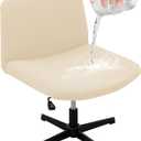 Armless Office Desk Chair Cover Stretch Waterproof Jacquard Wide Seat Mid Back Accent Chair Slipcover Criss Cross Chair Modern Vanity Chair Protector Cover (Beige White)