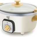 GreenLife 3.5QT Slow Cooker, PFAS-Free Non-Toxic Ceramic Nonstick Removable Interior Bowl, Programmable, Keep Warm, Stovetop & Oven Safe Pot, Dishwasher Safe Crock & Glass Lid, Cream