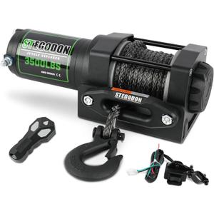 3500 lb Winch ATV UTV Electric Winch,12V Waterproof Winch Synthetic Rope Trailer Electric Winch with Wired Remote and Wireless Remote for ATV UTV Towing,Boat,Off-Road