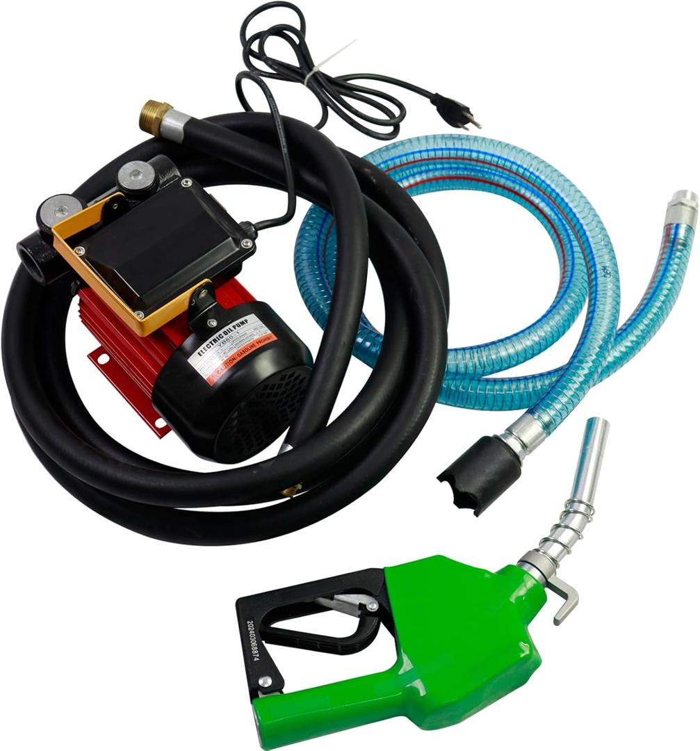 110V 16GPM Electric Fuel Transfer Pump Kit - Self-Priming Diesel/Kerosene/Bio Pump w/Hose & Nozzle, 550W Motor, 20-60L/Min (5.25-15.75 GPM)
