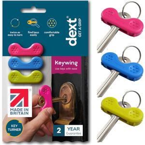 Dext - Keywing Key Turner Aid for People with Arthritis, Parkinsons, and More, Comfortable and Secure Grip for Weak Hands, Lightweight, Durable, Click-On Design, Suitable for Flat Keys (Multipack, 3)